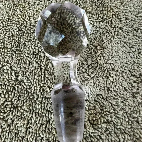 Oil Cruet Decanter w/ Stopper Cut Glass Crystal Etched Floral 7” - Picture 7 of 7